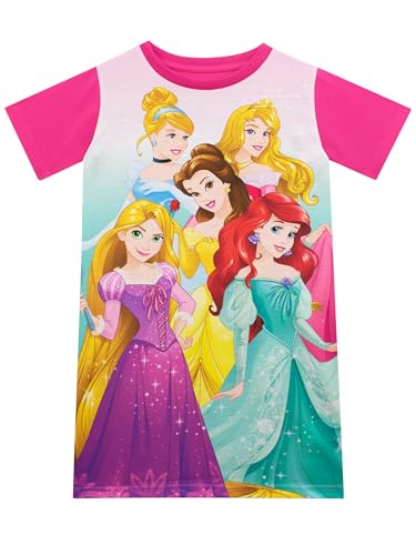 Disney Princess Nachthemd Mädchen Kurzarm | Prinzessinnen Nachthemden für Kinder | Ariel Cinderella Belle Rapunzel Schlafanzug Mehfarbig 116 von Disney