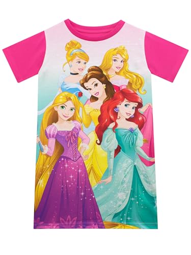 Disney Princess Nachthemd Mädchen Kurzarm | Prinzessinnen Nachthemden Für Kinder | Ariel Cinderella Belle Rapunzel Schlafanzug Mehfarbig 122 von Disney