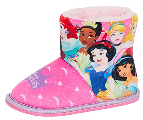 Disney Mädchen Prinzessin Stiefel Hausschuhe Kinder Kunstfell Gefüttert Glitzer Fleece Booties Pink 2 UK von Disney