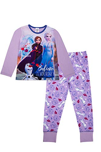 Disney Mädchen-Pyjama „Die Eiskönigin", Anna Elsa Olaf, Alter 3 bis 12 Jahre Gr. 7-8 Jahre, Flieder von Disney