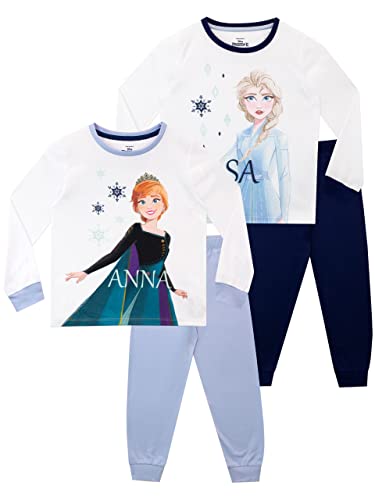 Disney Frozen Schlafanzug | Pyjama Mädchen Lang | 2 Stück Anna & ELSA Schlafanzüge Für Kinder Mehrfarbig 140 von Disney