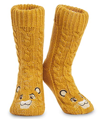 Disney Antirutschsocken Damen Teenager, One Size ABS Kuschelsocken Damen Antirutsch Haussocken Winter - Frauen Geschenke (Gelb Simba) von Disney