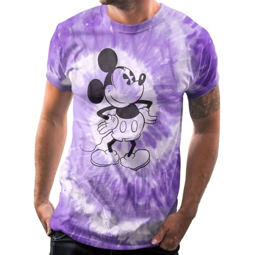 Disney Mickey Mouse Attitude Herren T-Shirt mit Batikfärbung, Violet Purple Spiral Wash, L von Disney