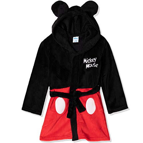 Disney Mickey Mouse Character Jungen Mädchen Coral Fleece Kapuzen-Bademantel, Bademantel, Handtuch mit Punktemuster, 2–8 Jahre Gr. 2-3 Jahre, Schwarz – Mickey Mouse von Disney