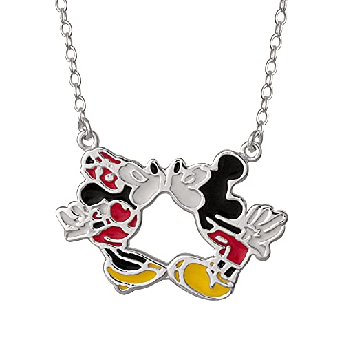 Disney Mickey Mouse Minnie Mouse Sterling Silver Kiss Necklace, 16" + 2" Extender, Officially Licensed von Disney