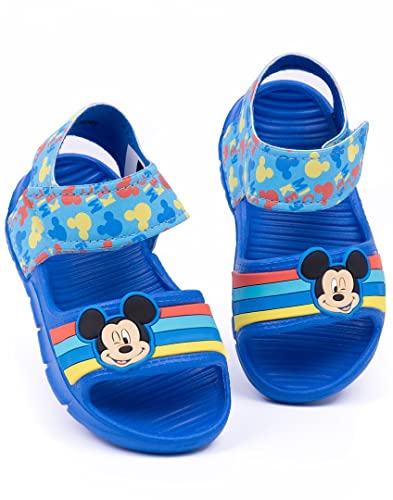 Disney Mickey Mouse Sandalen Jungen Kleinkinder | Kinder Mädchen animierte Charakter-Schieberegler mit unterstützendem Gurt | Blaue Sommerschuhe von Disney