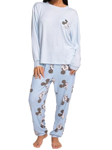 Disney Mickey Mouse Schlafanzug Damen | Schlafanzug Frauen | Damenschlafanzüge | Damen Nachtwäsche | Blau XL von Disney