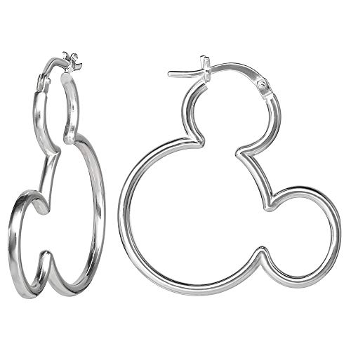 Disney Mickey Mouse Sterling Silver Mickey Outline Hoop Earrings, Official License von Disney
