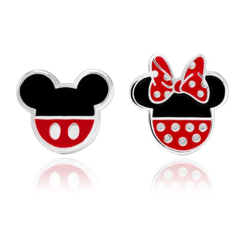 Disney Mickey and Minnie Mouse Mismatched Silver Plated Stud Earrings, Mickey's 90th Anniversary von Disney