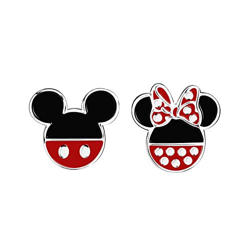 Disney Mickey and Minnie Mouse Ohrstecker Sterlingsilber Schwarz und Rot, Sterling Silber von DISNEY