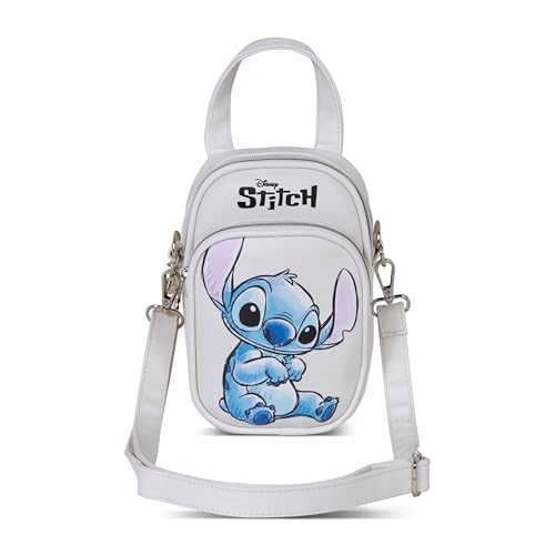 Disney Mini-Schultertasche mit doppelter Tasche – kleine Damentasche 20 x 15 x 7 cm – kompaktes beige Design mit verstellbarem Riemen und Reißverschlüssen von Disney