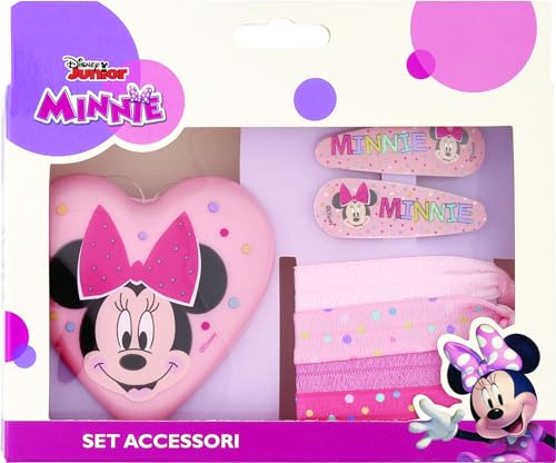 Disney Minnie 7er-Set Haarschmuck für Mädchen, 1 klappbare Bürste mit Spiegel, 4 Gummibänder, 2 Haarspangen von Disney