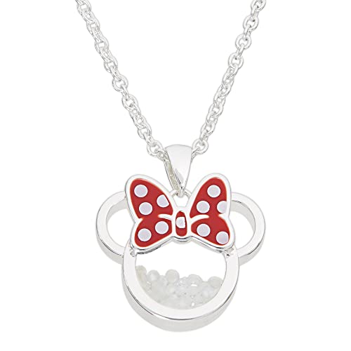 Disney Minnie Halskette Oktober versilbertes Messing mit roter Emaille-Schleife Geburtsstein Schwimmstein CF00308SOCTL-Q.PH, Einheitsgröße, Messing, Ohne Edelstein von Disney