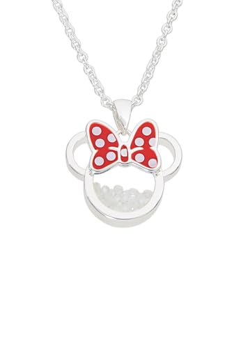 Disney Minnie Halskette Oktober versilbertes Messing mit roter Emaille-Schleife Geburtsstein Schwimmstein CF00308SOCTL-Q.PH, Einheitsgröße, Messing, Ohne Edelstein von Disney