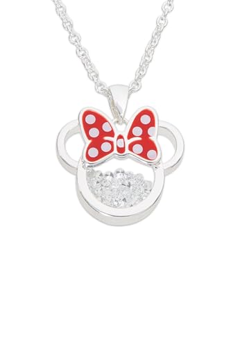 Disney Minnie Halskette aus versilbertem Messing mit roter Emaille-Schleife, April-Geburtsstein, schwimmender Stein CF00308SAPRL-Q.PH, Einheitsgröße, Messing, Ohne Edelstein von Disney