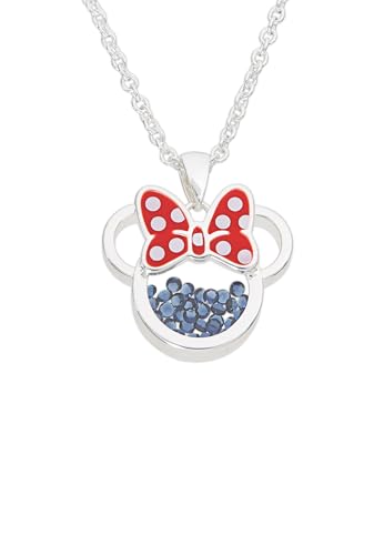 Disney Minnie Halskette aus versilbertem Messing mit roter Emaille-Schleife September Geburtsstein Schwimmstein CF00308SSEPL-Q.PH, Einheitsgröße, Messing, Ohne Edelstein von Disney