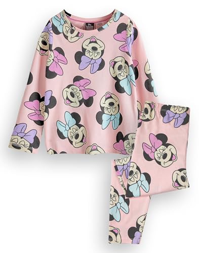 Disney Minnie Maus Mädchen Pyjama Set | Kinder Langärmelige Langbein-Pyjamas mit Grafik in Pink | Allover-Print Minnie Loungewear Bekleidung | Klassische Cartoon Kunst Nachtwäsche Merchandise von Disney