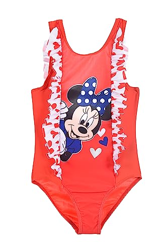 Disney Minnie Mouse Badeanzug für Mädchen, Einteiliger Badeanzug, Herz-Design, Schwimm Badeanzug, Geschenk für Mädchen, Größe 3 Jahre, Rot von Disney