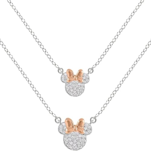 Disney Minnie Mouse Halsketten-Set mit CZ-Steinen plattiert, zweifarbig, Einheitsgröße, Messing, Misura unica, Metall, Zirkon von Disney