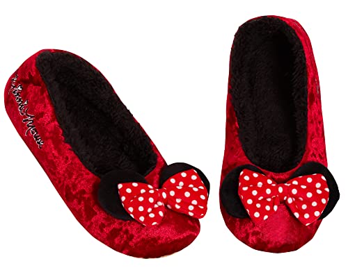 Disney Minnie Mouse Hausschuhe für Damen Mädchen Teens Slip On Ballett Pump Slipper Socken, rot, 36 EU von Disney