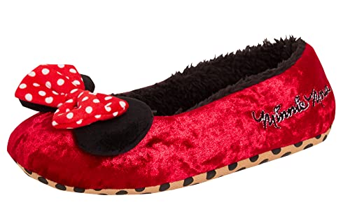 Disney Minnie Mouse Hausschuhe für Frauen Mädchen Teens Slip On Ballett Pump Slipper Socken, rot, 37 EU von Disney