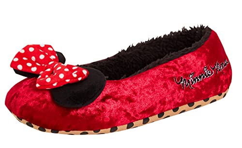 Disney Minnie Mouse Hausschuhe für Damen Mädchen Teens Slip On Ballett Pump Slipper Socken, rot, 39 EU von Disney