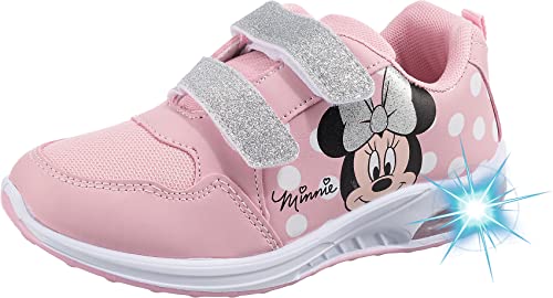 Disney Minnie Mouse Kinderschuhe von 2 bis 8 Jahre, LED Leuchtschuhe Mädchen mit Minnie Maus Motiv 27 EU, Turnschuhe mit Licht und Klettverschluss, Blink Sneaker ideal fur Schule und Freizeit, Rosa von Disney