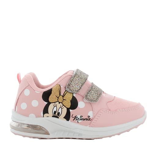 Disney Minnie Mouse Kinderschuhe von 2 bis 8 Jahre, LED Leuchtschuhe Mädchen mit Minnie Maus Motiv 28 EU, Turnschuhe mit Licht und Klettverschluss, Blink Sneaker ideal fur Schule und Freizeit, Rosa von Disney