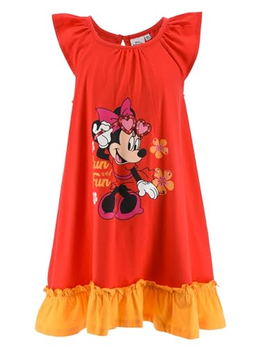 Disney Minnie Mouse Kleid für Mädchen, Kurzarm Kleid für Mädchen, Design 'Sun and Fun' Minnie Maus Kleid, Geschenk für Mädchen, Größe 8 Jahre | Rot von Disney