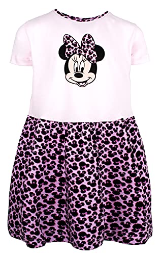 Disney Minnie Mouse - Kleid mit Minnie Mouse Muster - 100% Baumwolle - Sommerkleider für Mädchen - Minnie Mouse Kleid Pink - Minnie Mouse Kleidung Kinderkostüm - Pink Leopard - Alter: 2-3 Jahre von Disney