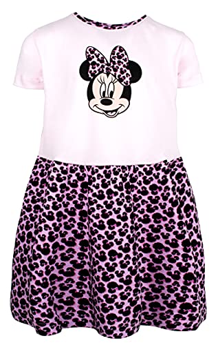 Disney Minnie Mouse - Kleid mit Minnie Mouse Muster - 100% Baumwolle - Sommerkleider für Mädchen - Minnie Mouse Kleid Pink - Minnie Mouse Kleidung Kinderkostüm - Pink Leopard - Alter: 4-5 Jahre von Disney