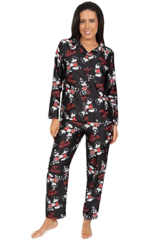 Disney Minnie Mouse Kurzes Satin-Pyjama-Set für Damen, Sommer, zweiteiliger Schlafanzug für Damen, Seidensatin, Größen 36-46, Schwarz , 10-12 von Disney