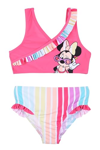 Disney Minnie Mouse Mädchen Bikini, Regenbogen Zweiteiliger Badeanzug, Sommer Badeanzug für Kinder, Größe 3 Jahre | Fuchsia von Disney