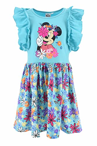 Disney Minnie Mouse Mädchen Kleid, Klassisches Floral Design, Sommerkleid für Mädchen, Kurzarm Kleid für Mädchen, Weiche Baumwolle, Größe 8 Jahre - Blau von Disney