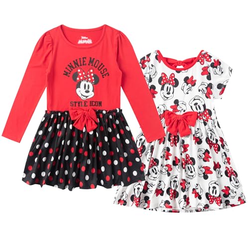 Disney Minnie Mouse Mädchen Kleider für Kleinkinder und große Kinder, 2er-Pack, Rot, 3 Jahre von Disney