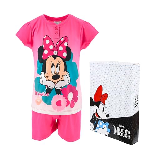Disney Minnie Mouse Mädchen Pyjama, 2-Teiliges T-Shirt und Shorts Set im Minnie Design, Geschenk für Mädchen, Größe 3 Jahre, Fuchsie von Disney