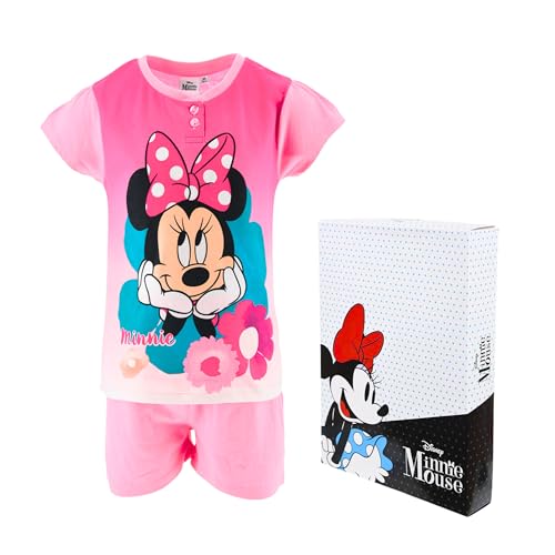 Disney Minnie Mouse Mädchen Pyjama, 2-Teiliges T-Shirt und Shorts Set im Minnie Design, Geschenk für Mädchen, Größe 6 Jahre, Rosa von Disney