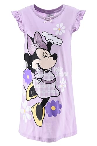 Disney Minnie Mouse Nachthemd für Mädchen, Weiches Baumwoll Gingham Design, Kurzärmeliges Kleid für Mädchen, Größen 3 bis 8 Jahre (Lila, 4 Jahre) von Disney