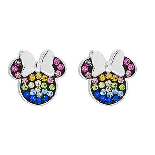 Disney Minnie Mouse Ohrstecker aus Sterlingsilber mit Regenbogenkristallen für Mädchen und Frauen von Disney