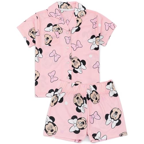Disney Minnie Mouse Pyjama Mädchen | Kinder Kleinkinder Rosa Hemd T-Shirt mit Shorts | Animierte Charakterschleife All-Over-Druck-Pyjama-Set von Disney