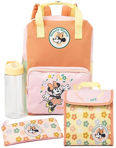 Disney Minnie Mouse Rucksack-Set | Mädchen 4-teiliges Schulranzen-Set | Inklusive rosa Schulranzen, Lunch-Tasche, Federmäppchen, Trinkflasche | Magischer Merchandise | Koordinierte Accessoires von Disney