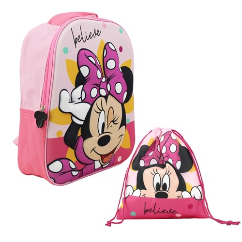 Disney Minnie Mouse Rucksack und Turnbeutel für Mädchen, Design Minnie Maus Kinderschulrucksack, Reiserucksack, Kindergeschenk von Disney