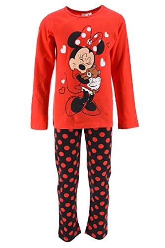 Disney Minnie Mouse Schlafanzug für Mädchen, Schlafanzug aus Weicher Baumwolle, T-Shirt und Lange Hose, Minnie Maus Design, Größe 6 Jahre - Rot von Disney