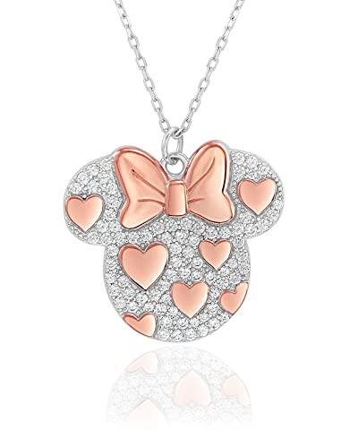 Disney Minnie Mouse Sterling Silver Pink and Cubic Zirconia 18" Necklace, Official License von Disney