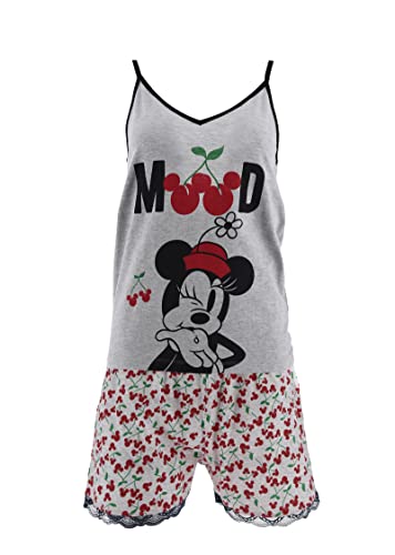 Disney Minnie Mouse T-Shirt und Shorts für Damen, Schlafanzug Baumwolle 2-Teiliges Set für Damen, Minnie Maus-Design, Geschenk für Damen und Teenager | L - Grau von Disney