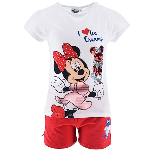 Disney Minnie Mouse T-Shirt und Shorts für Mädchen, Pyjama aus Weicher Baumwolle, Minnie Mouse 2-Teiliges Sommerset, Größe 4 Jahre, Rot von Disney