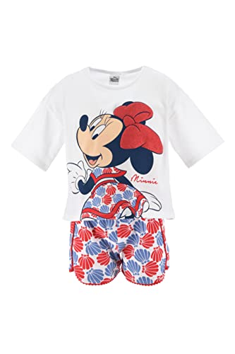 Disney Minnie Mouse T-Shirt und Shorts für Mädchen, Schlafanzug aus Weicher Baumwolle, Minnie Maus Design 2-Teiliges Set für Mädchen, Größe 8 Jahre | Weiß von Disney