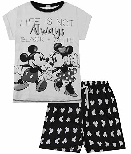 Disney Minnie und Mickey Damen Life Is Not Always Schwarz und Weiß Kurzer Schlafanzug, weiß, 8-10 von Disney