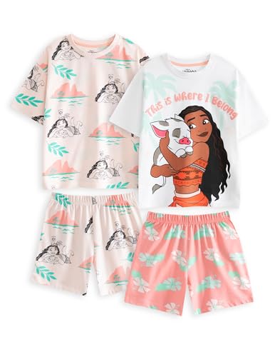 Disney Moana Mädchen Pyjama-Set | Weißer und korallfarbener Kurzarm-Pyjama mit kurzem Bein | Mehrpack mit 2 Schlafbekleidung | Pua-Charakterdruck | Loungewear für Kinder Merch – 3–4 Jahre von Disney