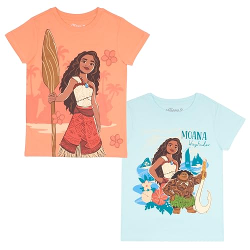 Disney Moana and Friends Mädchen T-Shirt mit Grafikdruck, kurzärmelig, für Kinder, 2er-Pack, Koralle und Aquamarin, 7-8 von Disney